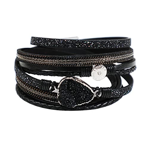 Artilady Leather Wrap Bracelet for Women - Handmade Clasp Bangle Bracelet with Pearl Beads Crystal Wristbands Jewelry Gift for Ladies and Mother