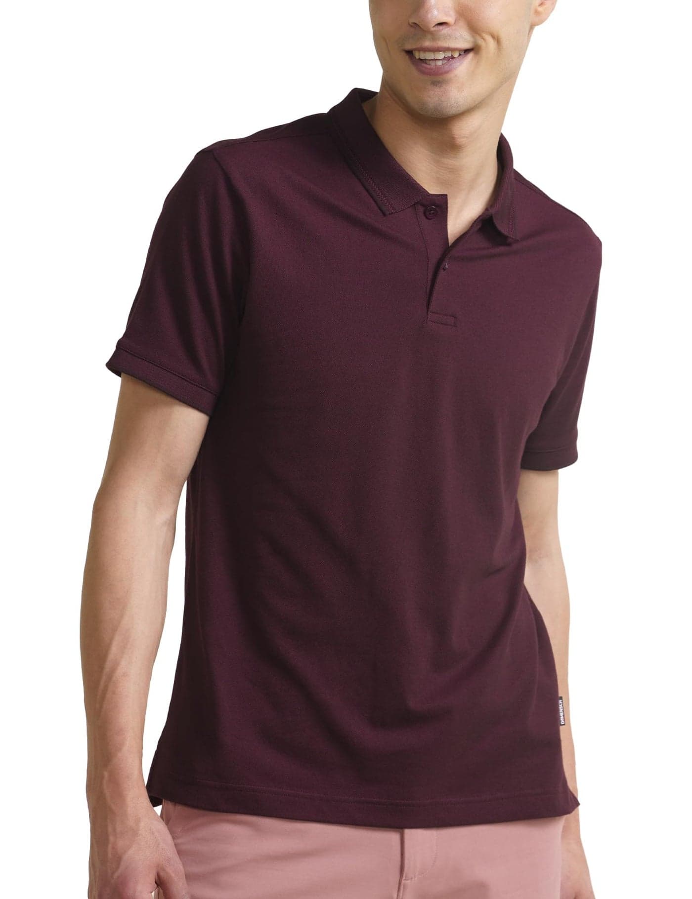 DAMENSCH All-Degree Solid Buttoned Polo T Shirt for Man, Pique Textured, Cotton, Thermoregulating Mens T Shirts with Collar, Recycled Fabric Tshirt Polo-Loyal Maroon-XL