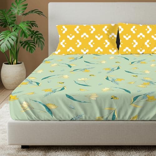 Urban Space 144 TC Divine 100% Cotton Bedsheet for Double Bed with 2 Pillow Covers, Queen Bedsheet (Size 90 x 100 inches, Sprinkle Soft Green, Double)