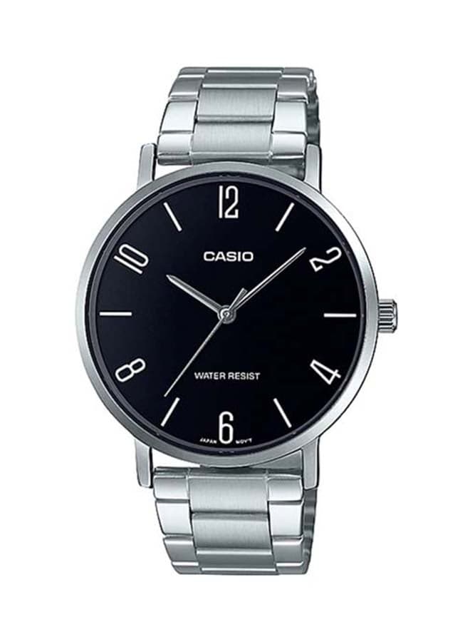 Men Casio watch Analog ,Black Dial ,Stainless Steel BAnd ,MTP-VT01D-1B2UDF - 46 mm - Silver