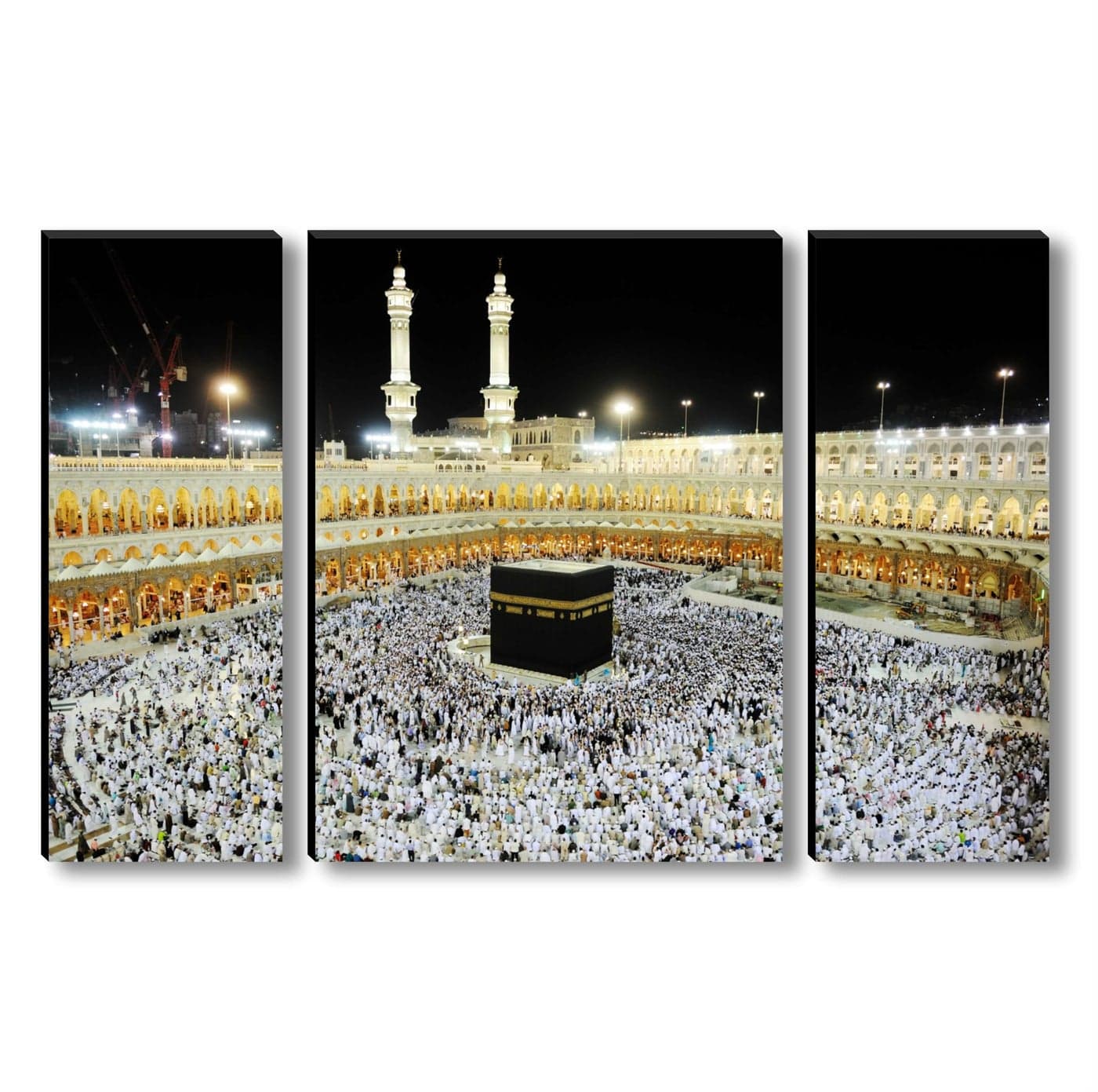 SAF Kaaba Mecca Wall Painting – 3 Panel Islamic Artwork | Holy Kaaba Masjid Al Haram Night View | Spiritual Islamic Wall Décor for Home, Mosque, Prayer Room & Office (20 x 12 Inch) JM-36106