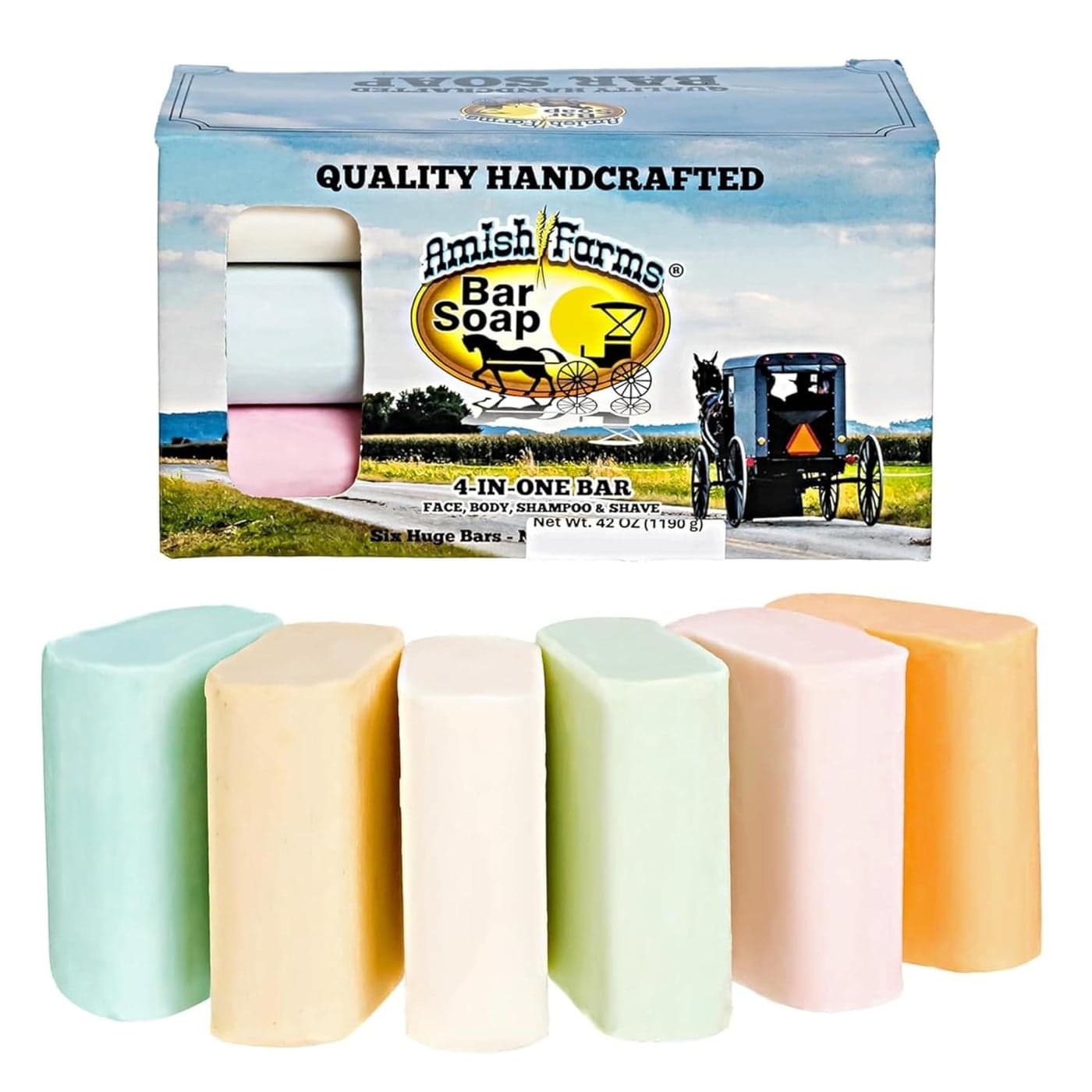 Amish Farms Bar Soap wAll Natural Bentonite Clay 6 Bars Made in USA Vegan Moisturizing for Sensitive Skin Women Mens Face Body Bar Bath Soap for Shower Clean Scent 5oz Each