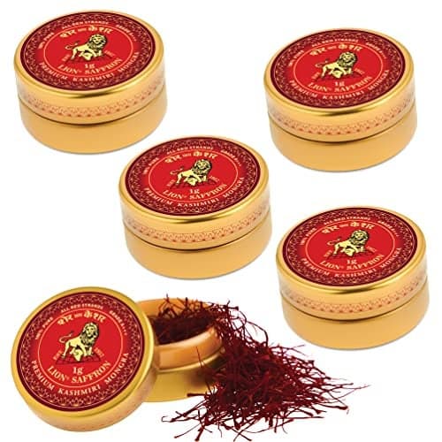 LION BRAND SAFFRON, Premium Kashmiri Mongra Saffron/Kesar (A+++ Grade) For Pregnant Women,Biryani,Beauty,Cooking&Sweets (Pack Of 1 (1Gm)) (Pack of 5 (5X1g=5grams))