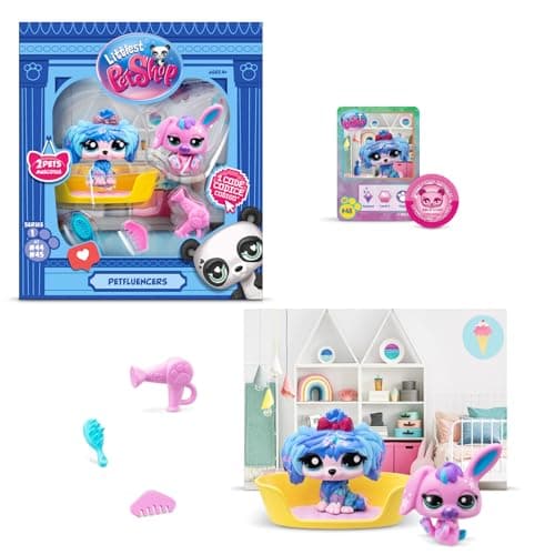 Littlest Pet Shop Petfluencer Super Salon Petfluencer Set Contains 2 LPS Mini Pet Toys 4 Accessories 1 Backdrop 1 Collector Card and 1 Virtual Code Collectable Toys for Girls and Boys