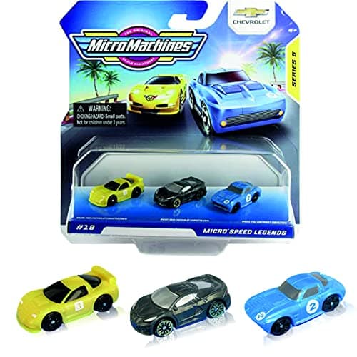 Micro Machines Toy Cars Starter Pack, Officially Licensed Chevrolet Racing Car Speed Legends - Includes 3 Vehicles - Possibility of Something Rare - Micromachines Toy Car Collection