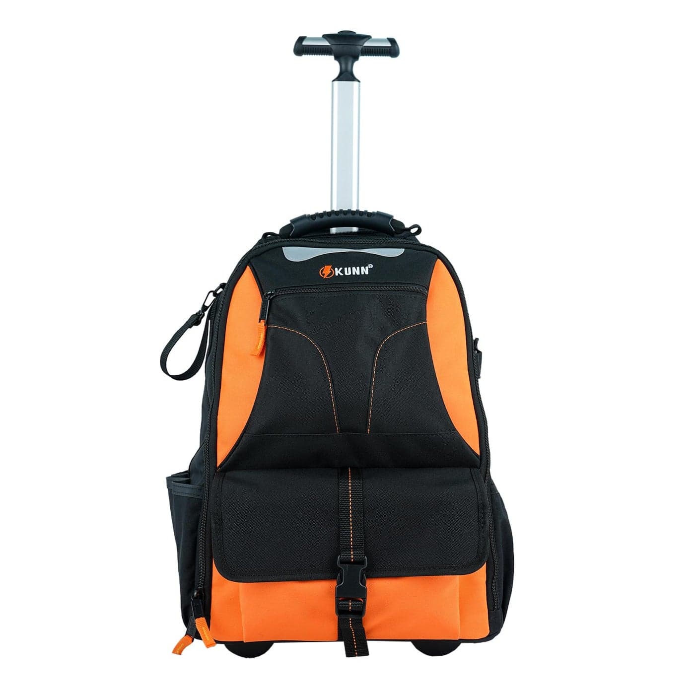 KUNN Rolling Tool Backpack Heavy Duty 37Pocket Tool Bag with Wheels for Electrician Construction HVAC Orange
