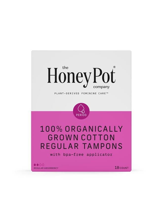 Regular Absorbency - 100% Organic Tampons w/Bio Plastic Applicator - Feminine Care – Natural, Plant-Based - Unscented - 18 Count