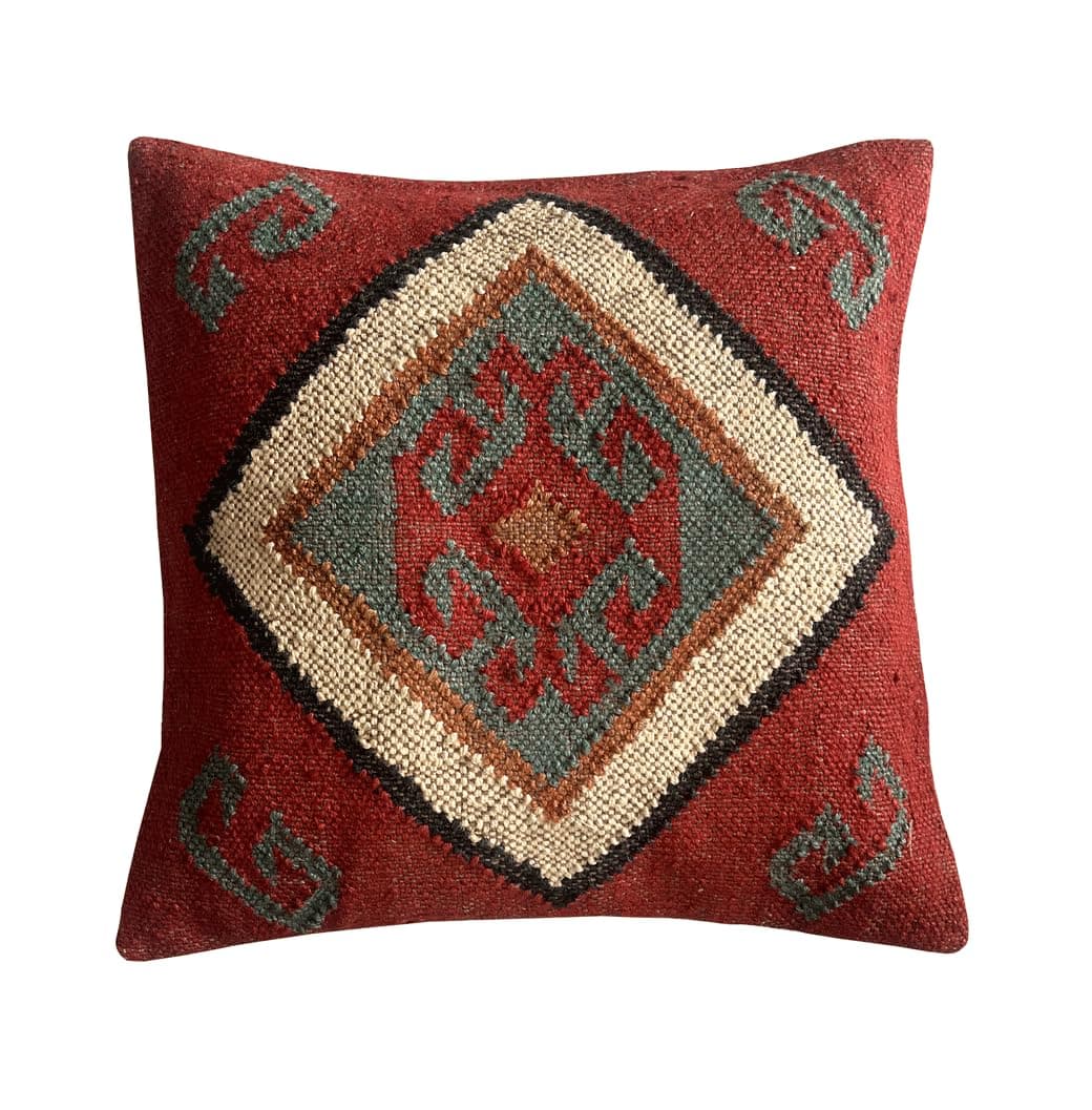 Shubhlaxmifashion Indian Vintage Kilim Square Pillow Cover 18X18 Inch Pillows Boho Ethnic Cushion Cover, Oriental Decorative Handmade Wool Jute Outdoor Cushion Cover