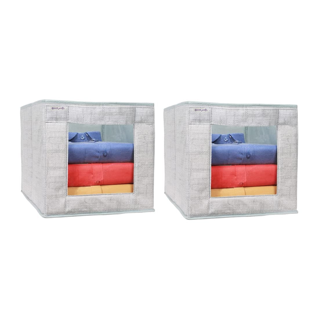PrettyKrafts 2 Pcs Jute Shirt StackerCloth Organizer for StorageCloset Wardrobe Organizer for StorageFoldable Shirt Organizer Cloth Storage Box Grey 25x45x25 cm