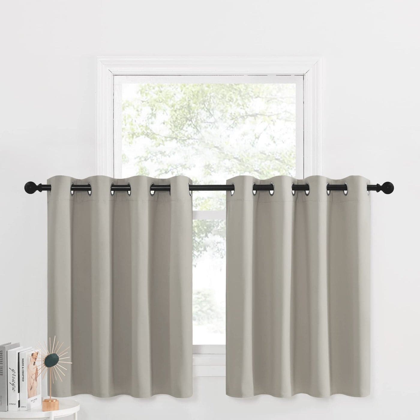 NICETOWN Short Curtains for Small Windows Thermal Insulated Room Darkening Farmhouse Shade for Kitchen Grommet Swag Curtain for Living Room 2 PCs 52 x 36 Natural