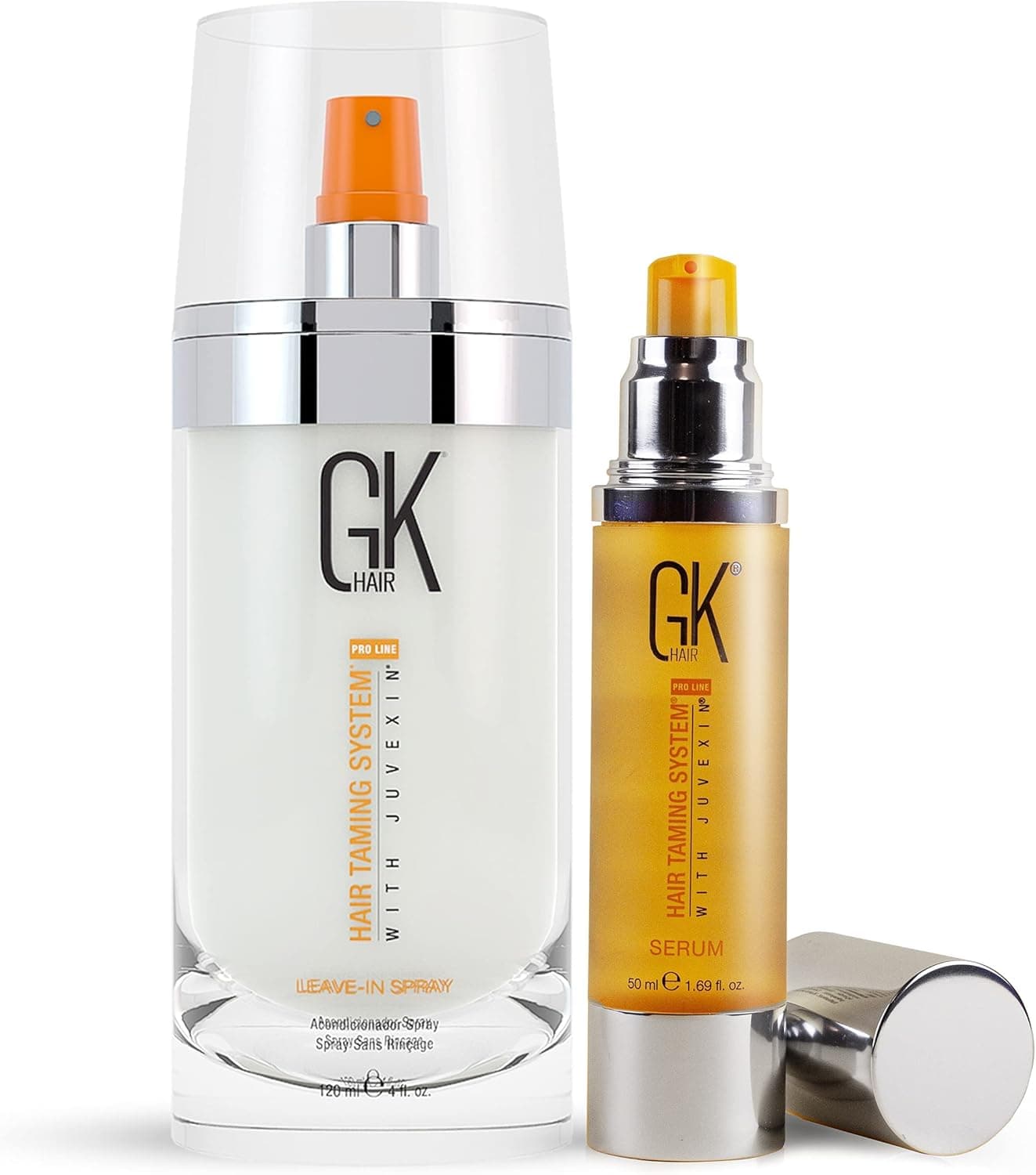 GK HAIR Argan Oil Hair Serum 50ml Bundle with Detangler Leave In Conditioner Spray 120ml Heat Protection Hair Spray for Smoothing Hydrating Organic Anti Frizz Serum for Nourishing Repair