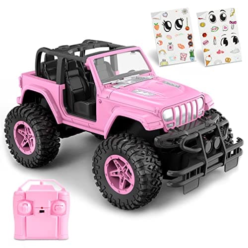 NQD RC Cars with DIY Sticker, 1:16 Scale Pink Remote Control Car for Girls, 80 Min Play 2.4Ghz Jeep RC Trucks, Little Girl Toys Birthday Xmas for 3 Years Old and Up