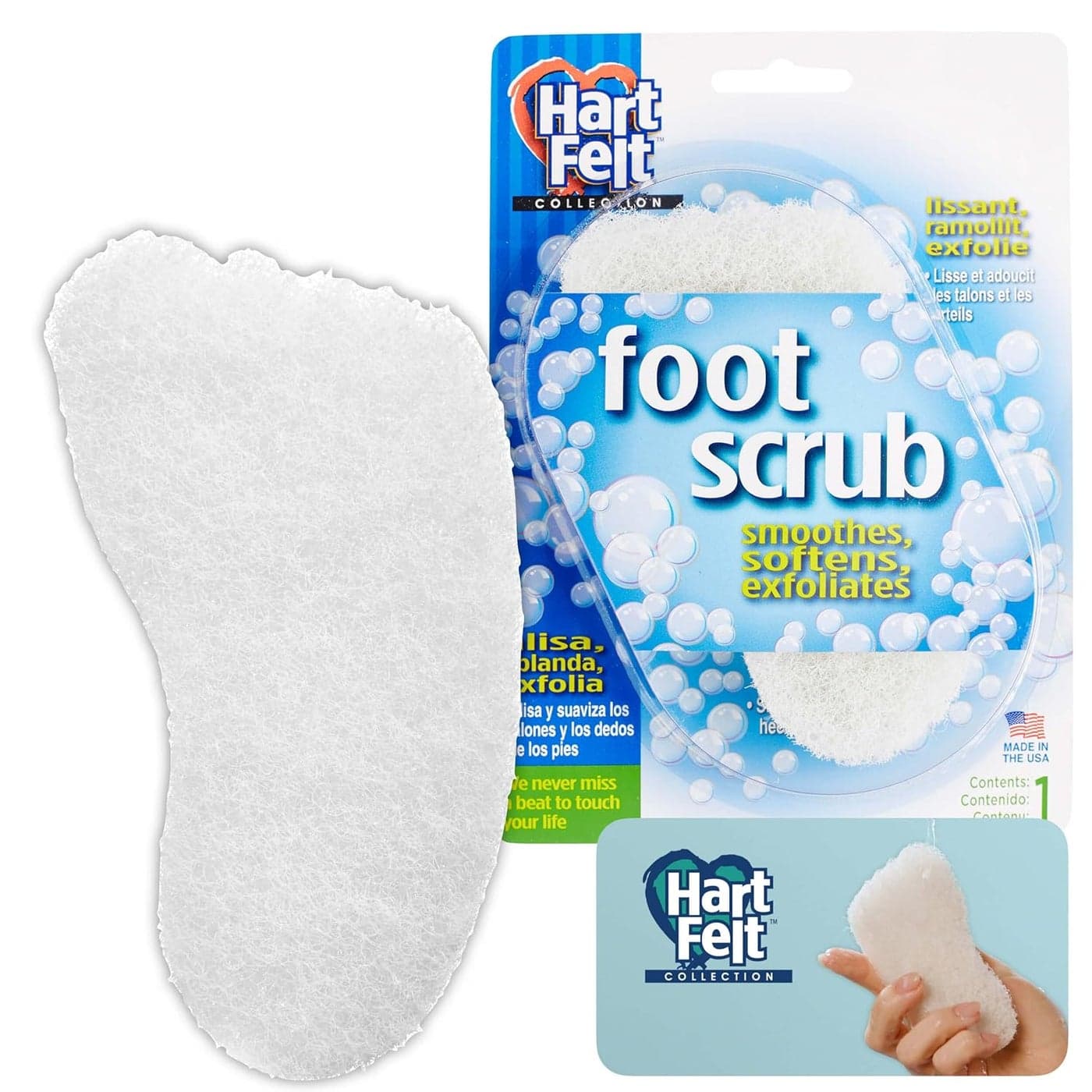 Foot Exfoliating Sponge | Chemical-Free Foot Scrubbers for Smooth & Soft Feet | Gentle Sponge Pad for Callus Removal, Dead Skin & Cleansing | Made in USA - 1 Count