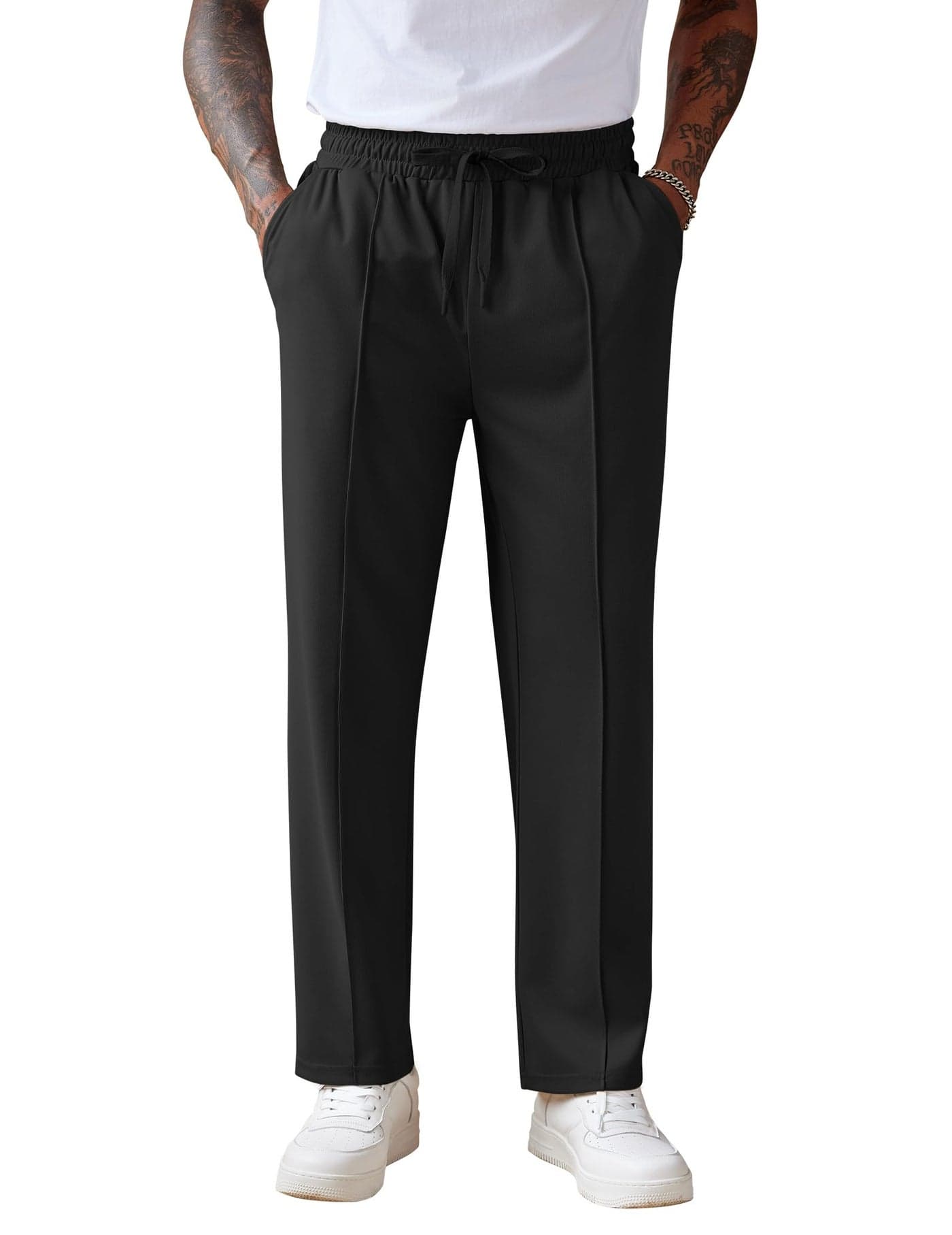 COOFANDY Mens Lightweight Knit Sweatpants Loose Fit Open Bottom Trousers Yoga Pants with Pockets Black