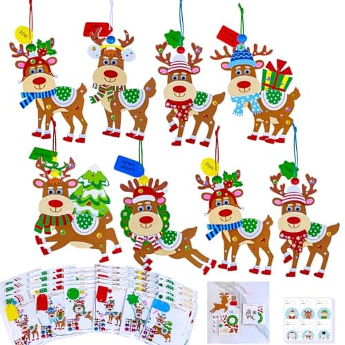 Winlyn 24 Sets Christmas Craft Kits Winter Crafts DIY Xmas Reindeer Ornaments Decorations Festive Foam Stickers Christmas Arts and Crafts for Kids Holiday Home Classroom Art Activities Party Favors