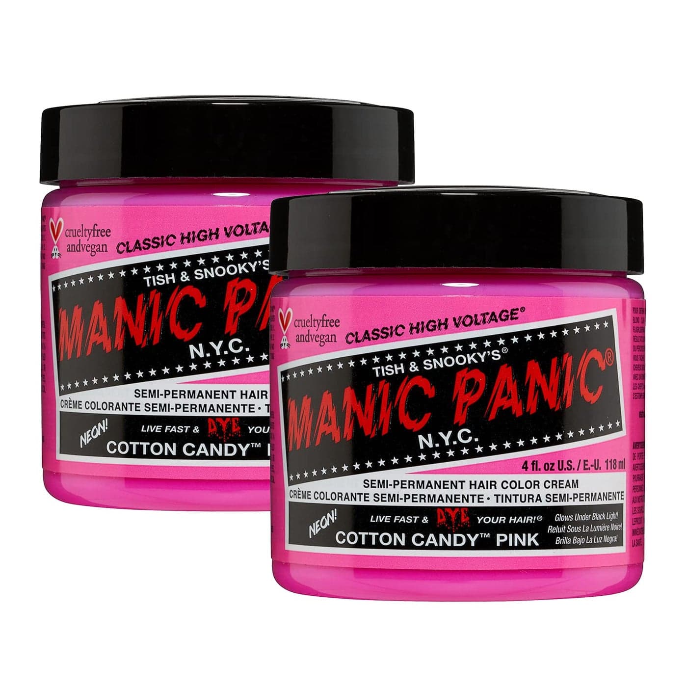 MANIC PANIC Classic Cotton Candy Pink Semi Permanent Hair Color Bright Pink Hair Dye for Women Men That Lasts 46 Weeks Vegan Ammonia CrueltyFree Create Mix Custom Shades 4oz 2pk