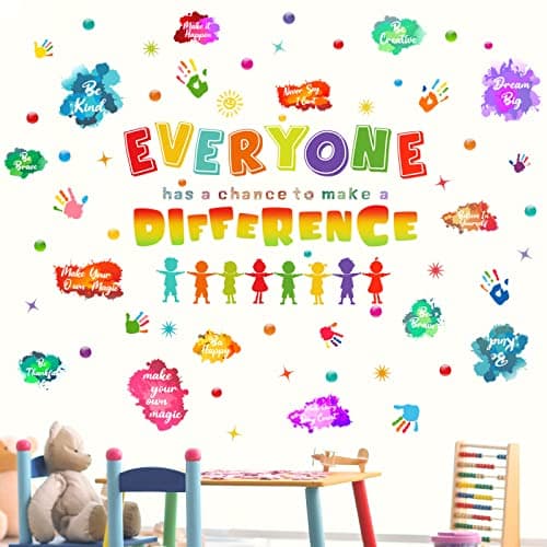 Leinuosen Kids Wall Decals Classroom Colorful Inspirational Decals Daycare Playroom Wall Decor Motivational Positive Saying Sticker(Make A Difference)