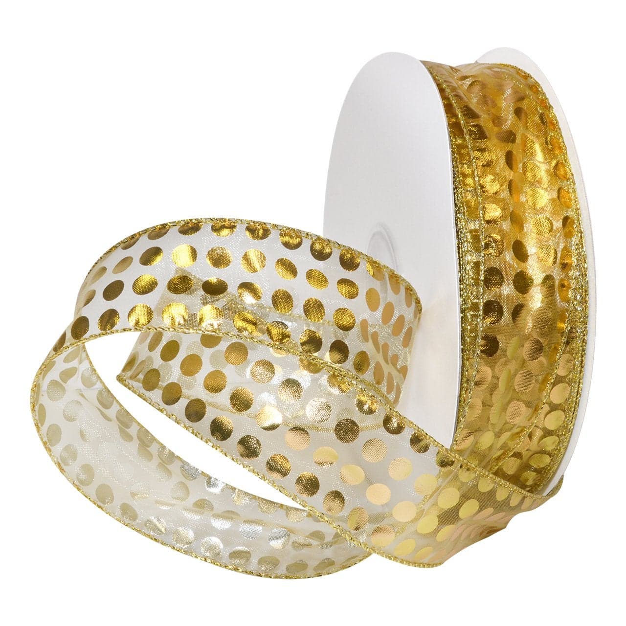 Morex Ribbon Wired Nylon Tiny Sheer Dots Ribbon 112 x 50 yd Gold