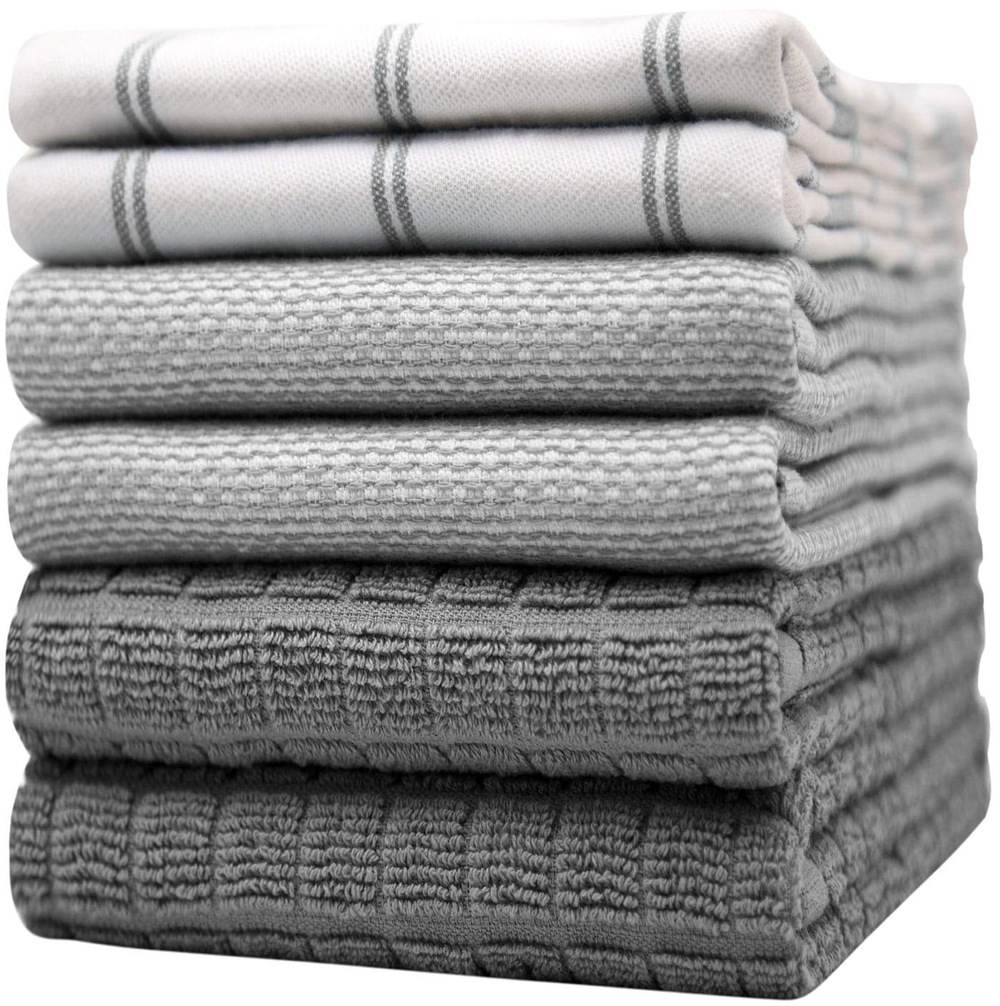 Premium Kitchen Towels 20x 28 6 Pack Large Cotton Kitchen Hand Towels Flat Terry Towel Highly Absorbent Tea Towels Set with Hanging Loop Grey Check