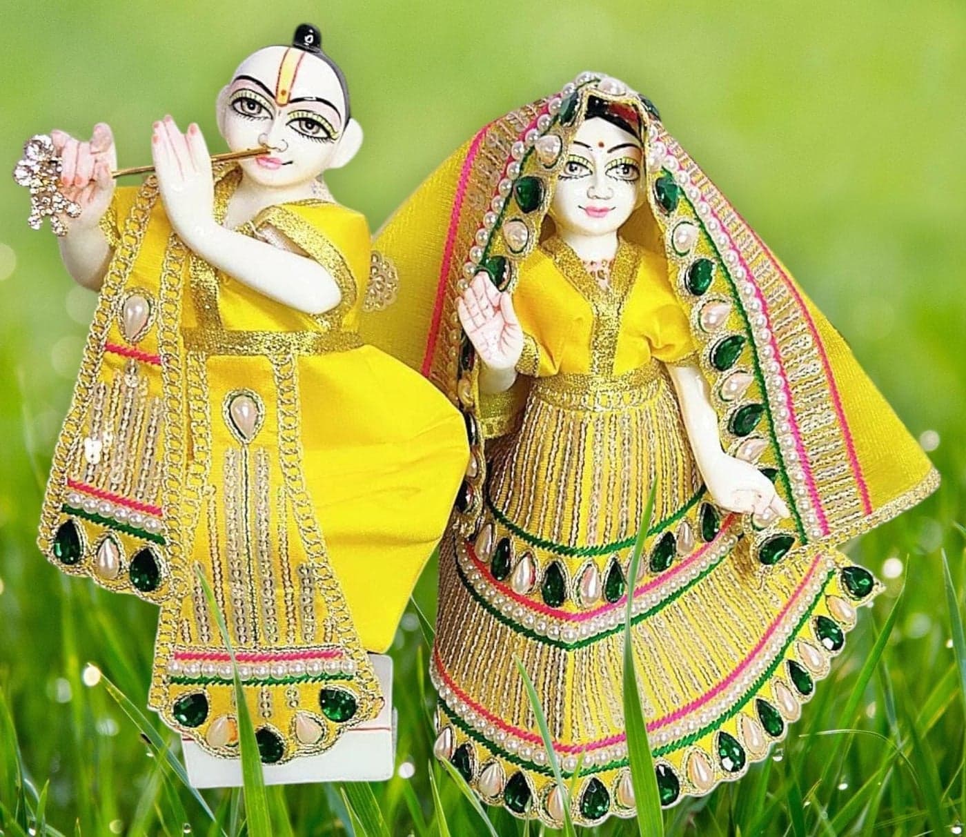 Partish Radha Krishna Heavy Dress | Poshak for Yugal Jodi | Radhe Krishna Ji Poshak (Yellow, Dress Size 4 Inches for 6 & 7 Inches Idol,I)