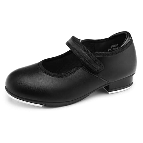 Stelle Tap Shoes for Girls Toddler PU Tap Dance Shoes for Toddler/Little Kids/Big Kids(Black Matte,9MT)
