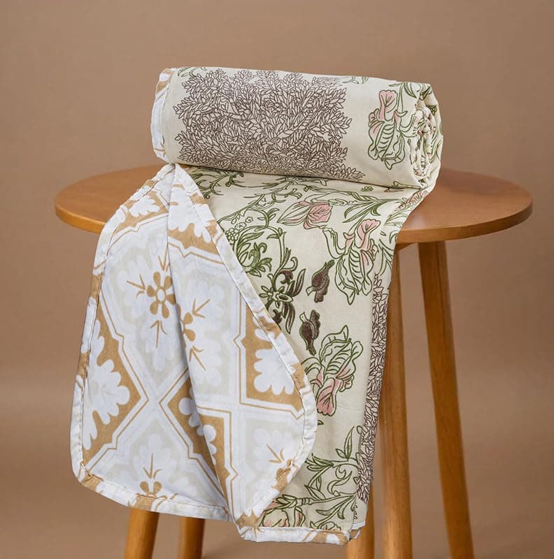 VAS COLLECTIONS Cotton 120 GSM Reversible Soft Lightweight Printed Double Bed Blanket/AC Dohar/Skin Friendly Dohar-220 x 230 cm - Green & Pink