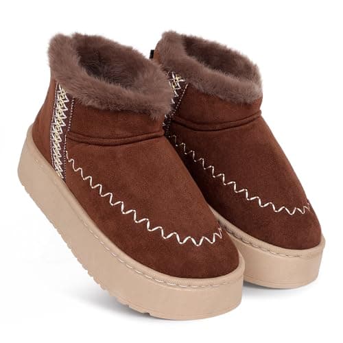 CASSIEY Indoor/Outdoor Comfortable Winter Fur Snow Boot |Women's Slip on Thick Sole Shoes- Coffee