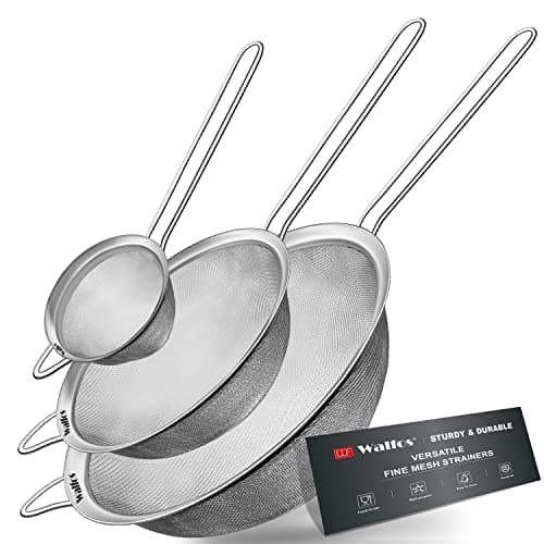 Walfos Fine Mesh Strainer Set of 3 Stainless Steel Wire Strainers for Kitchen Multipurpose Metal Fine Sieve with Handle Perfect for Food Rice Quinoa 3 5 7