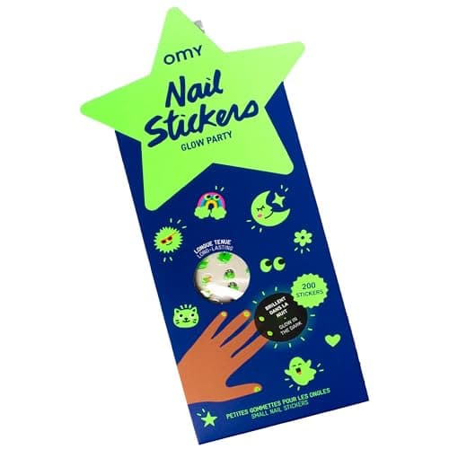 Omy Glow in The Dark Nail Stickers for Kids 200 Stickers Waterproof Durable Fun Creative Designs Strong Enough to Last Through Hand Washing Easy to Apply Safe NonToxic Age 3 and Up