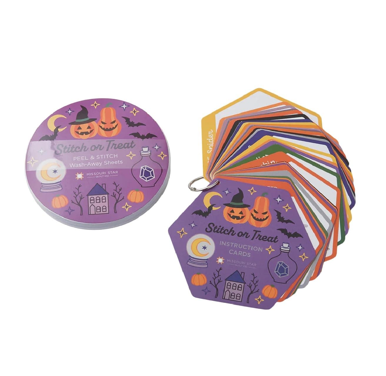 Missouri Star Stitch-or-Treat Peel & Stitch Design Pack – 25 Preprinted 5" Wash-Away Embroidery Sheets with Instructions – Halloween Embroidery Patterns for Quilts, Crafts & DIY Décor
