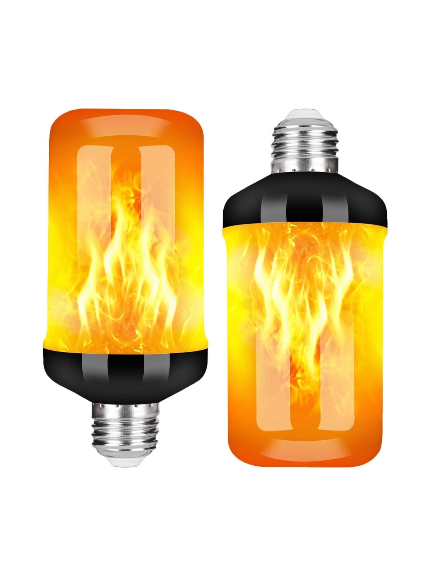 2 Pack LED Flame Light Bulb, 4 Modes E27 Base Flickering Bulb with Inverted Effect, Fire Light Bulb for Party Decoration, Outdoor, Indoor (Yellow)