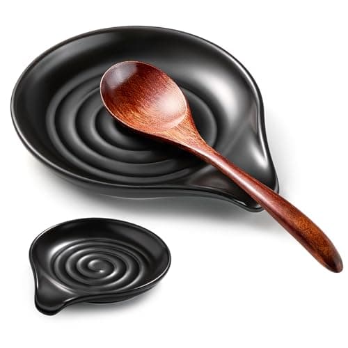 Gencywe Spoon Rest for Stove Top, 6.1" Large Ceramic Spoon Holder for Kitchen Counter Decor, Heat-Resistant Cooking Utensil Rest, Coffee Spoon Holder, Black Kitchen Spoon Rest for Spoon Ladle Spatula