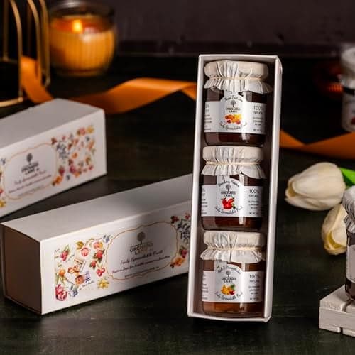 Orchard Lane Festive Gift Set of 3 x 60 gm | Gourmet Guilt-free jams | HIgh fruit content, Low calorie | Balanced Sweetness without sugar overload | Made for health conscious families | Gifting for Diwali, party favours, Christmas, birthday, special days | Cute Premium Packaging, mini glass jars- Ze