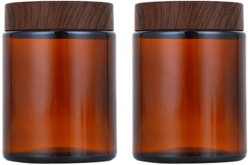 2 Packs 150ml /5 Oz Empty Amber Glass Jars Cosmetic Jar with Black Grain Lid and Inner Liner Refillable Cosmetic Makeup Face Mask Facial Cream Balm Lotion Storage Container Craft Candle Making