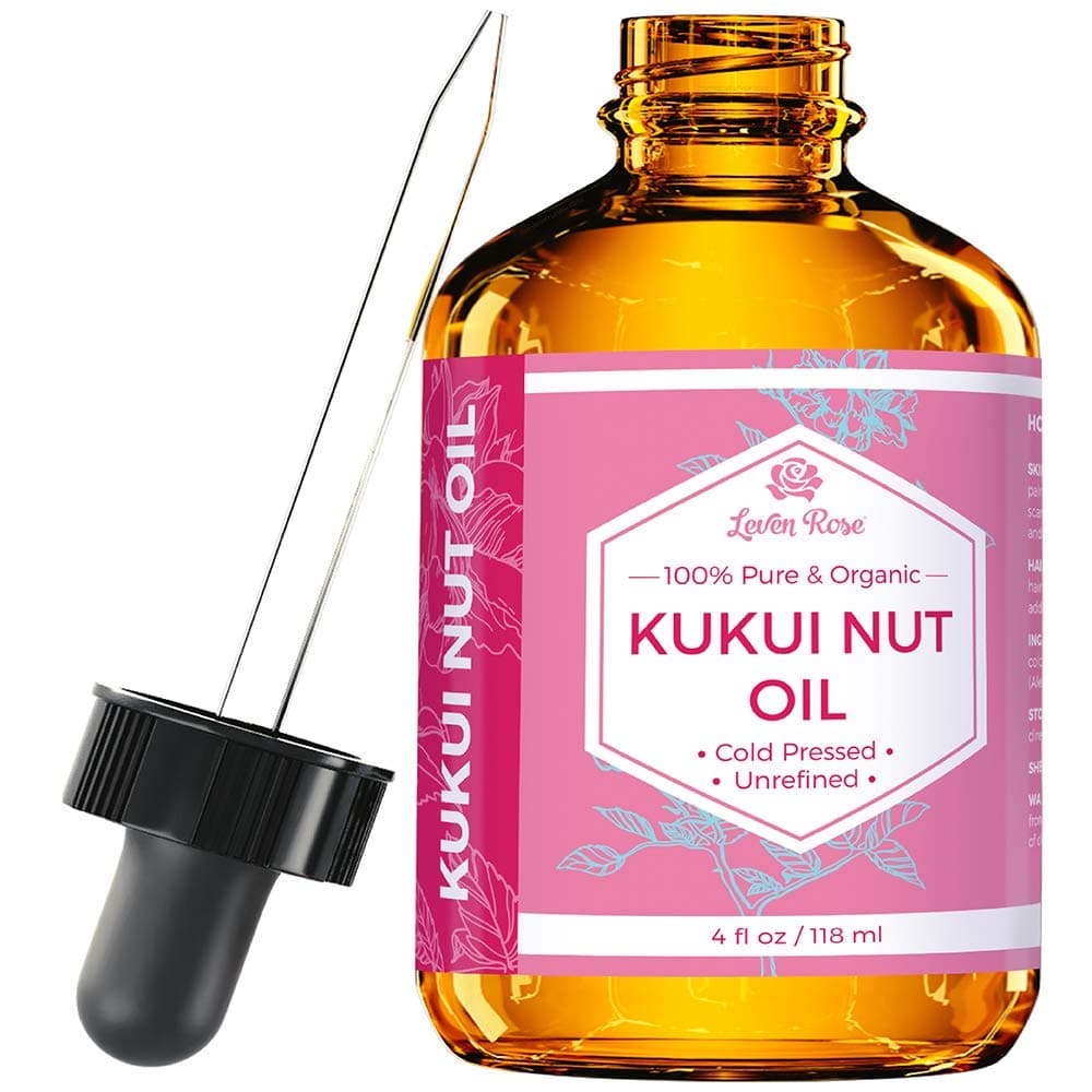 Leven Rose Kukui Nut Oil 4 oz ColdPressed and Unrefined Hair Face Moisturizer with Dropper Unscented Pure Face Oil for Women and Men Nourishing Moisturizing for All Skin Types
