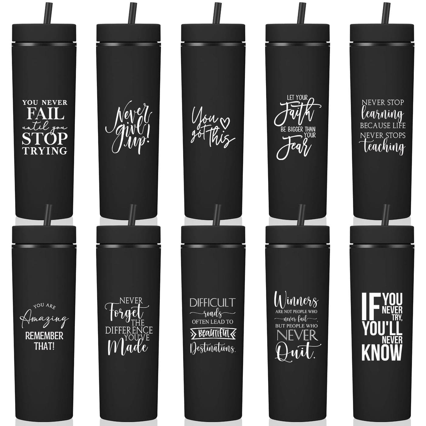 Tioncy 10 Pcs Employee Appreciation Gift Bulk Thank You Skinny Tumbler 16oz Matte Inspirational Water Cup with Lid Straw Valentines Gifts for Office Staff Team Coworker Teacher NurseClassic