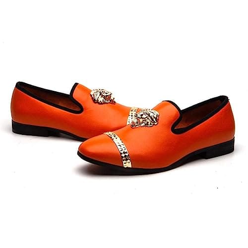 Meijiana Loafers Men Luxury Wedding Dress Shoes Orange Fashion Party Shoes for Men, Orange-02, 10 US