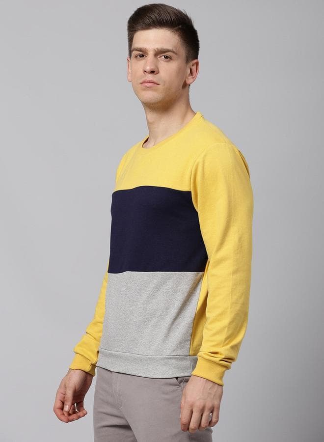 Men's Ochre Cotton Blend Solid Pattern Regular Fit Sweatshirt
