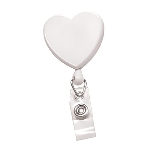 Specialist ID Heart Shaped Retractable Badge Reel with Rotating Swivel Spring Clip - Cute Heavy Duty Name Tag Reels for Nurses, Pediatrics, Teachers, EKG and More (White)