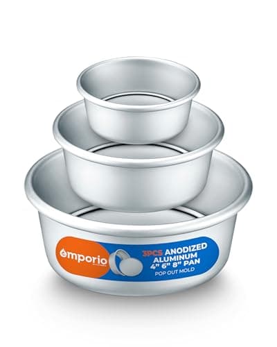 Emporio Kitchen Anodized Aluminum Round Cheesecake Pan - Pressure Cooker and Air Fryer Safe, Recipe Booklet Included, PFAS, CFC, PTFE, or PFOA Free, Oven Safe (Up To 500° F), 4/6 /8 Inches, Pack of 3