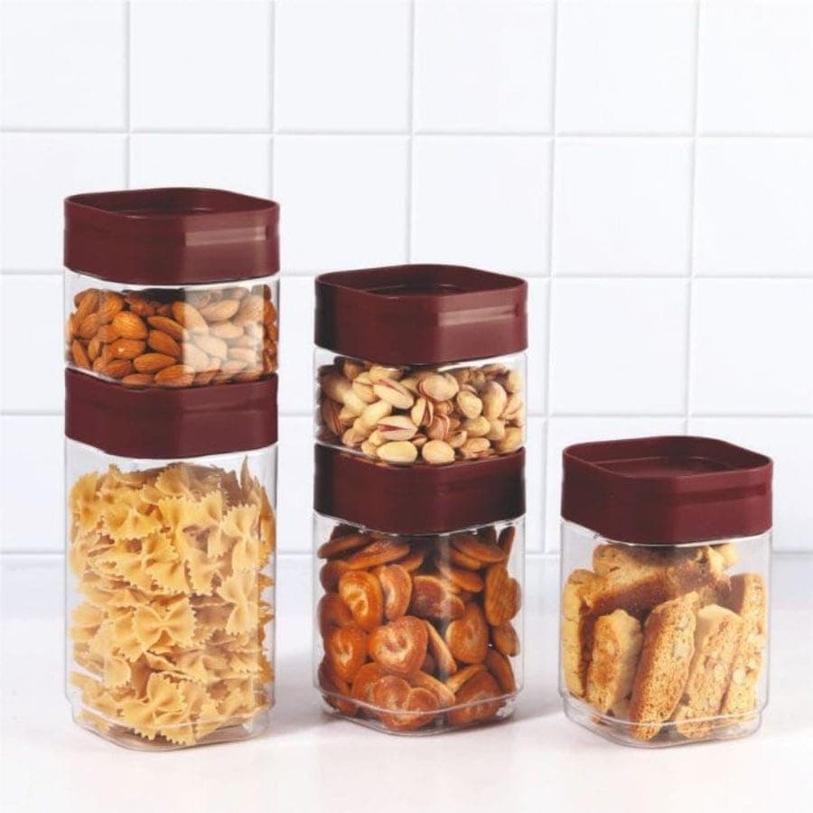 CELLO Modustack Square Storage Containers Set of 3, (300 ml x 3), Grey | Food Grade, Stackable, See Through Pet Kitchen Organizer| Perfect For Storage of Food, Pulses, Spice, Cereals, Cookies,Dry Food