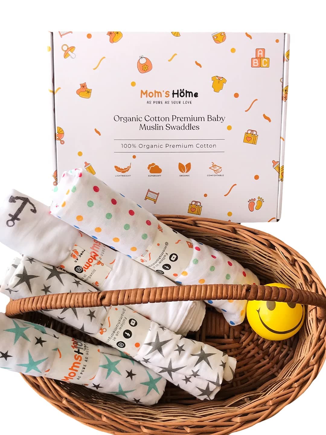 MOMS HOME Organic Cotton Baby Muslin Swaddle 012 Months Pack of 4