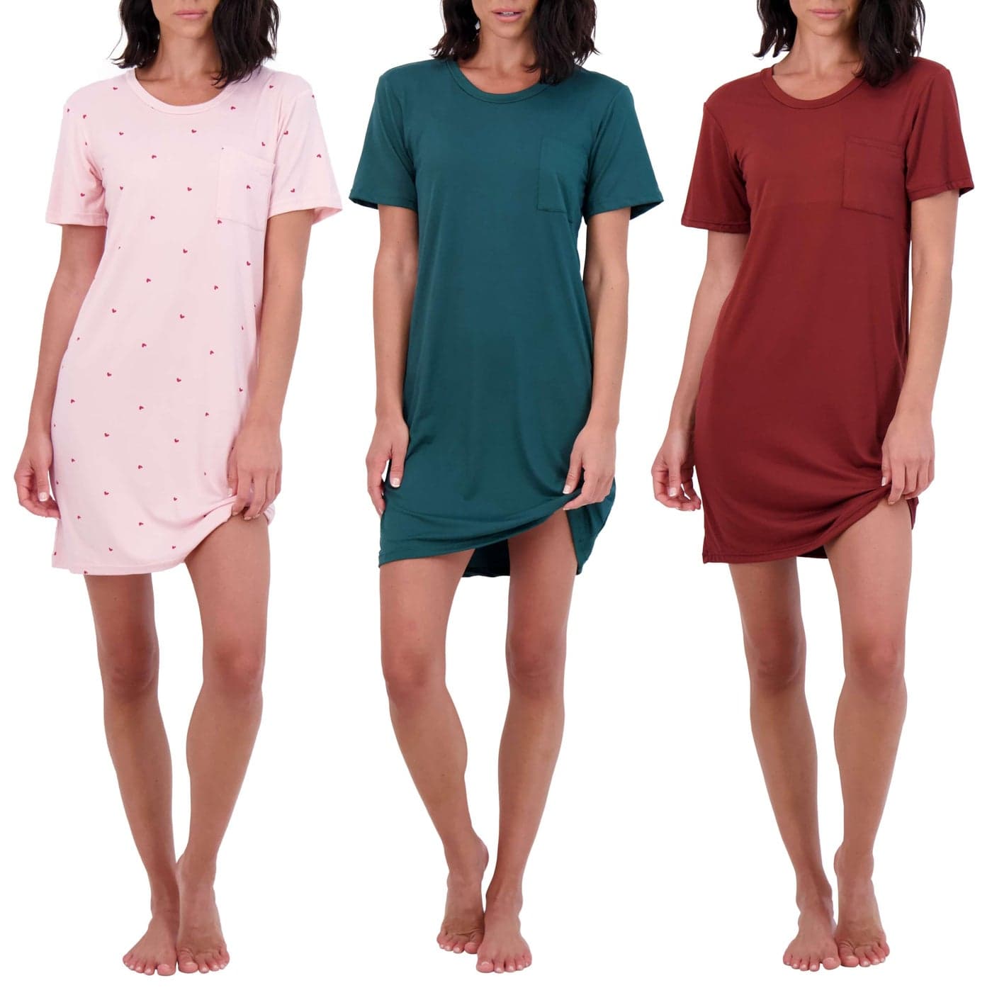 Real Essentials 3 Pack: Women's Short Sleeve Nightgown Dress – Nightshirt Pajama Sleep Shirt Sleepwear (Plus