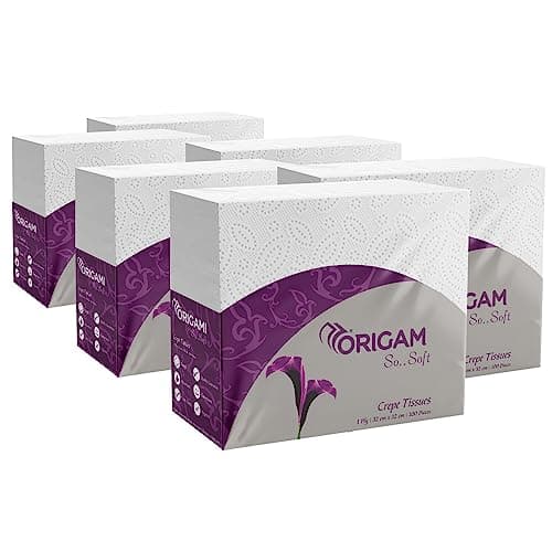 Origami So Soft Crepe Tissues for Table Top | Tough & Highly Absorbent Plain Napkins | Food Contact Safe for Snacks, Parties & Daily Use | Pack of 6 (100 Pulls Each, 600 Sheets)