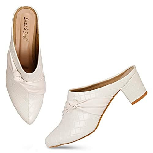 Smart & Sleek Stylish Block Heeled Mule Sandals for Women & Girls(Color-White, Size-4)