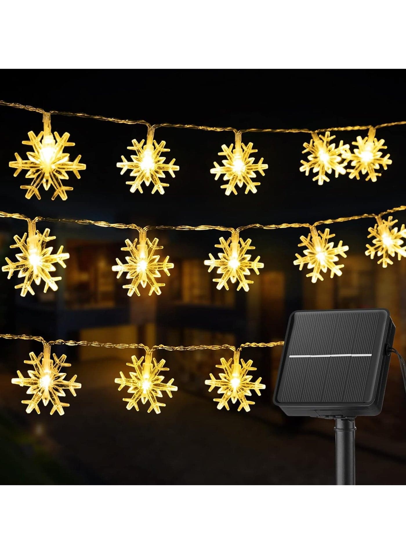 Solar Snowflake Christmas String Lights 100 LED 39 FT Outdoor Waterproof Fairy Lights with 8 Lighting Modes for Wedding Party Tree Room Garden Patio Yard Home Warm White (Snowflake)