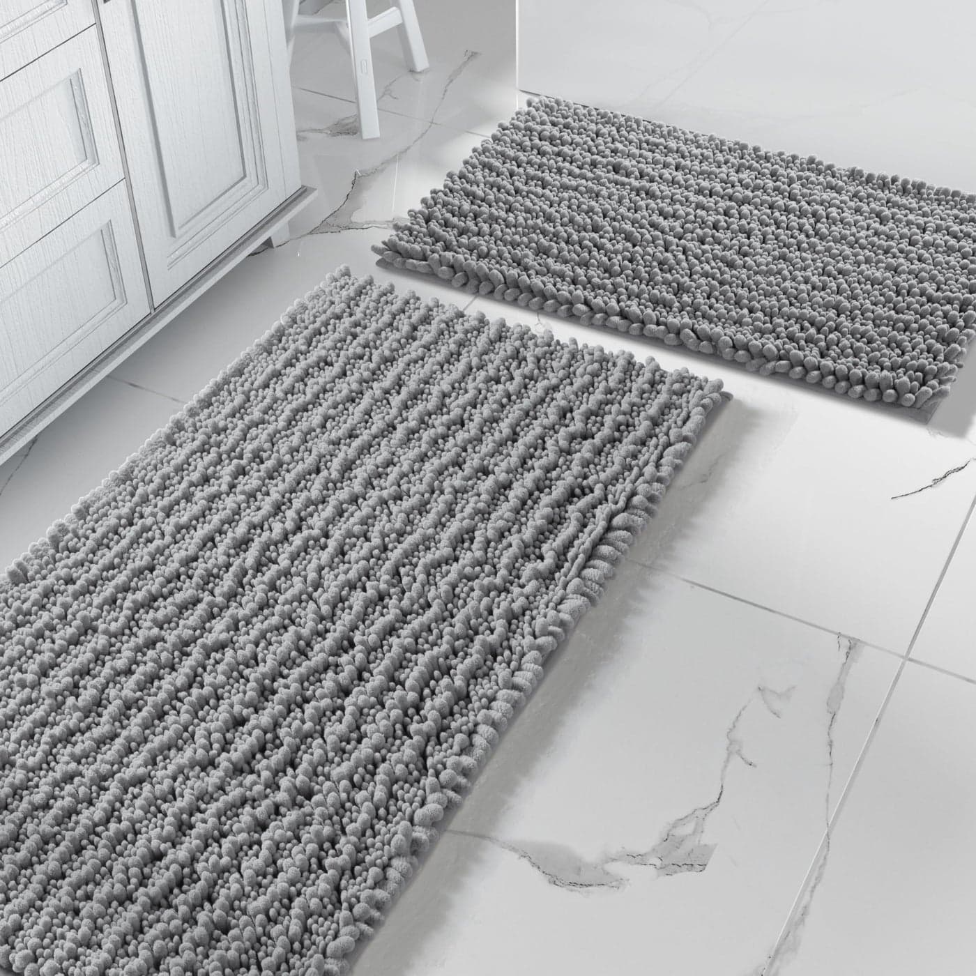 Yimobra Chenille Bathroom Rugs Sets 2 Piece Plush Soft Bath Mat Set Non Slip Fluffy Thick Shower Rug Carpet for Bathroom Floor Super Absorbent Machine Washable 44x2424x17 Inch Grey