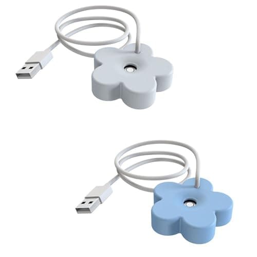 hobbyme 2Pcs USB Small Humidifier,Portable Creative Flower Humidifier,Easy to Use,Plastic Quiet Mini Air Humidifier for Home Bedroom Office Desk(White&Blue)