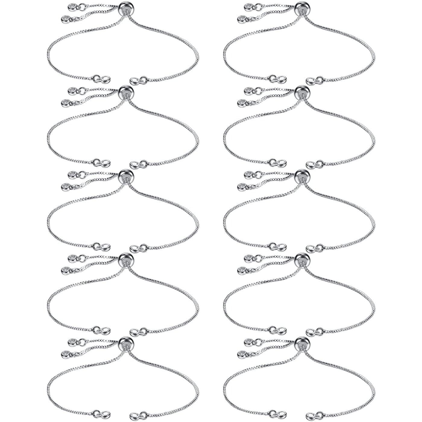 Sureio 10 Pieces Adjustable Slider Bracelet for Jewelry Making Bracelet Chains for DIY Jewelry Making Findings Extender Chains with Rhinestones Ends for Women Silver