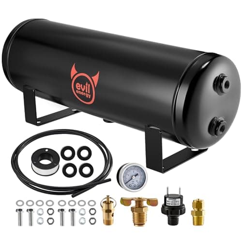EVIL ENERGY 2.5 Gallon Air Tank Kit 6 Ports 1/4" NPT 150PSI Rated for Truck, Car, Air Horn, Inflating Tires, Suspension Systems, Air Ride, Tires, Train Horn, DIY Pneumatic Tools